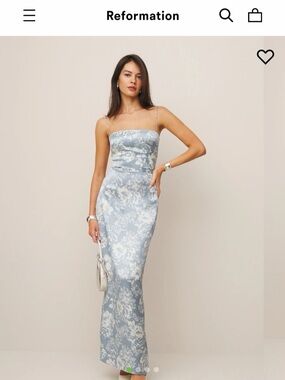 Reformation Blue Floral Satin Maxi Dress